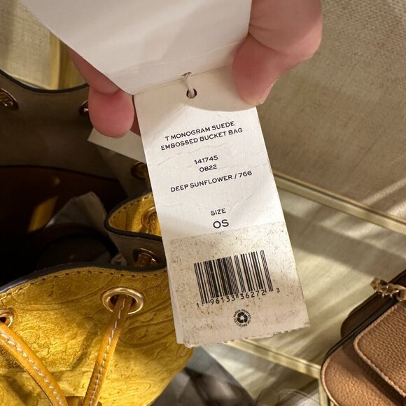 NEW! Tory Burch T-Monogram SUEDE EMBOSSED Bucket -large Claret (Deep Sunflower) - Picture 13 of 15